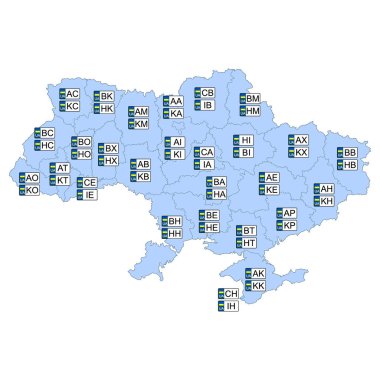 Ukrayna 'nın araç plakalı vektör haritası