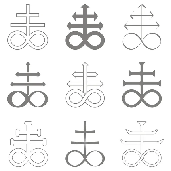 Ensemble Vectoriel Avec Symbole Occulte Croix Léviathan — Image vectorielle