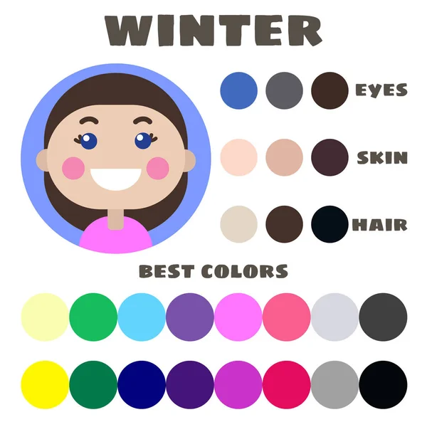 Stok Vektör Renk Rehberi Gözler Ten Saç Rengi Kış Çocukları — Stok Vektör
