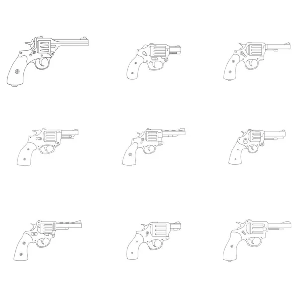 Vector Monochrome Icon Set Revolvers — Stock Vector