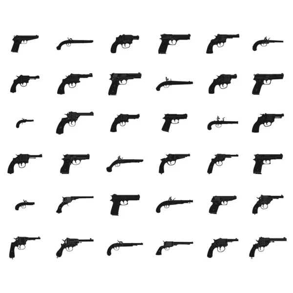 Monochromatyczny Zestaw Ikon Wektorowych Rewolwerami Pistoletami — Wektor stockowy