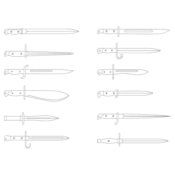 Векторний Монохромний Набір Піктограм Багнетовими Ножами Вашого Дизайну — стоковий вектор