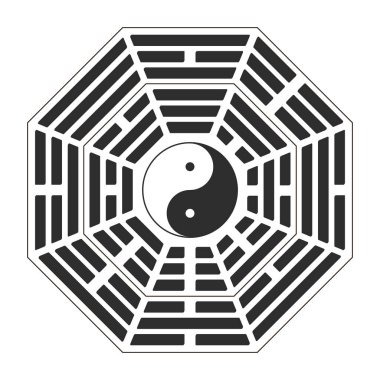 Bagua Trigramlı Vektör Yin ve Yang sembolü. İki varyant bagua düzenleme.