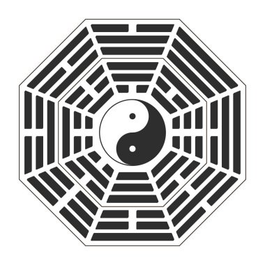 Bagua Trigramlı Vektör Yin ve Yang sembolü. İki varyant bagua düzenleme.