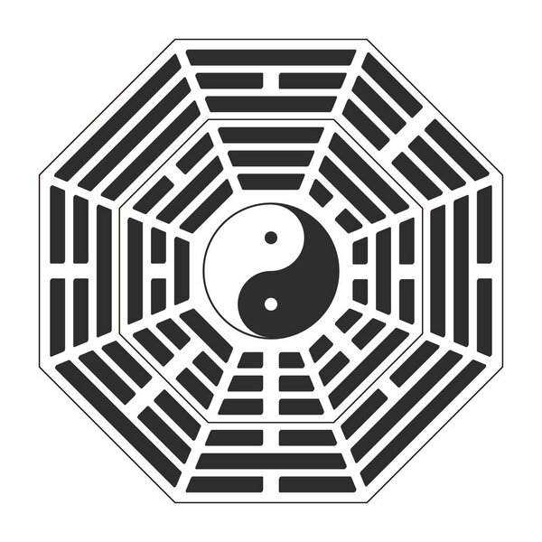 Vector Yin and yang symbol with Bagua Trigrams.Two variant bagua arrangement