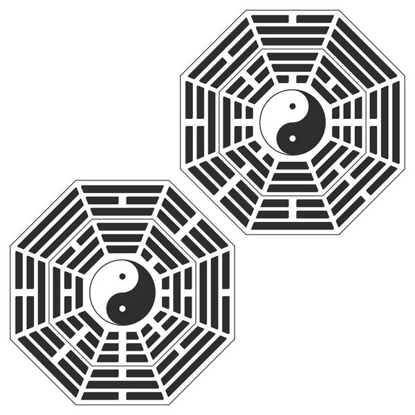 Vector Yin and yang symbol with Bagua Trigrams.Two variant bagua arrangement