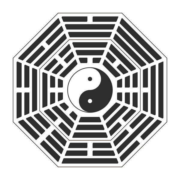 Vector Yin and yang symbol with Bagua Trigrams.Two variant bagua arrangement