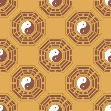 Bagua Trigram ile Yin ve Yang sembollü kusursuz vektör deseni