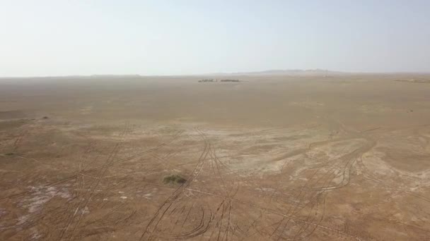 マランジョブ砂漠のパノラマのトップビュー 無人機が砂と砂丘の上を飛ぶ 砂の上に見える塩 — ストック動画