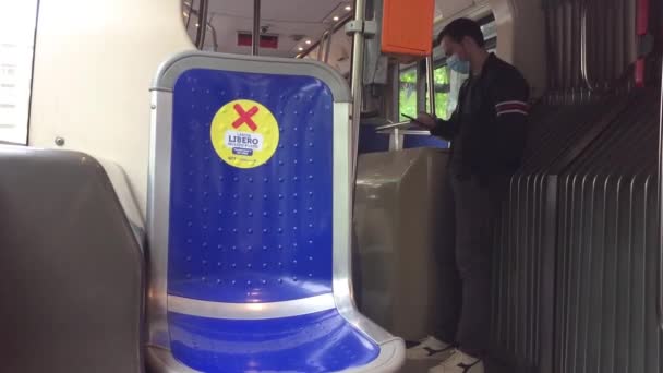 Turin Italy 2020 Coronavirus City Masked People Bus Observing Distance — Stock Video