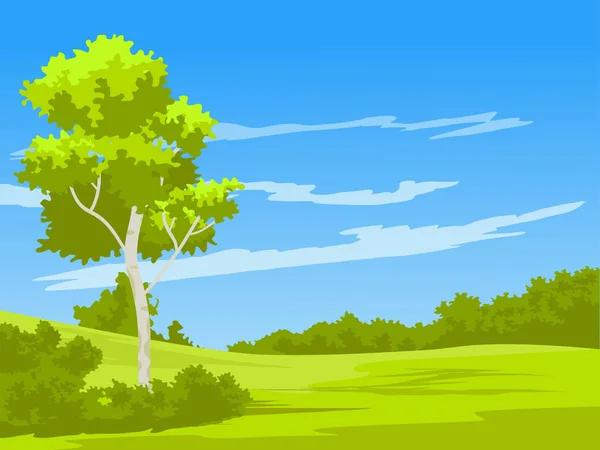 Зеленая Земля Деревом Голубым Небом — стоковый вектор