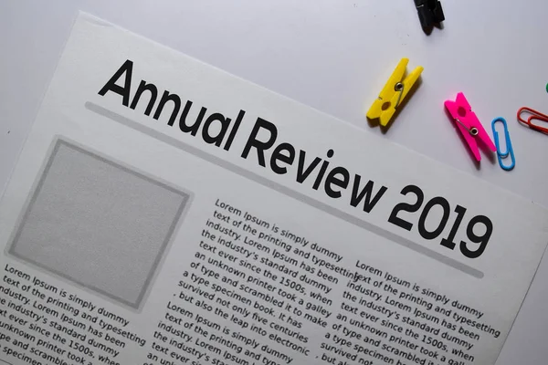 Annual Review 2019 text in headline isolated on white background. Newspaper concept — Stock Photo, Image