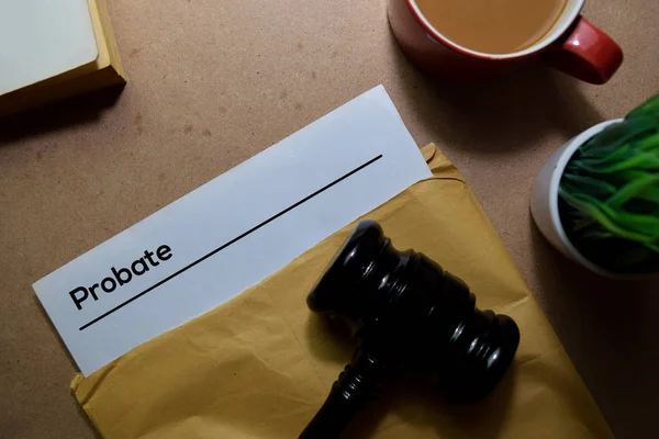 Probate in brown envelope and judges gavel. Justice and Law Concept — Stock Photo, Image