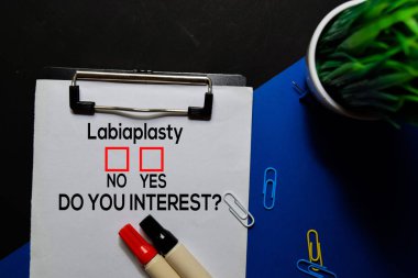 Labiaplasty, Do You Interest? Yes or No. On office desk background clipart