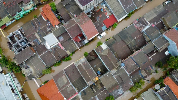 Aerial POV view Depiction of flooding. devastation wrought after massive natural disasters. — Stock Photo, Image