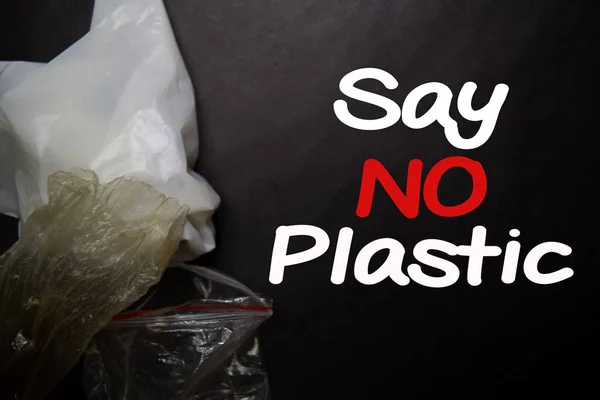 Say No To Plastic Bags - No More Plastic Concept isolated black background