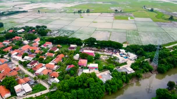 Vista Aérea Borde Río Urbano Con Casas — Vídeos de Stock