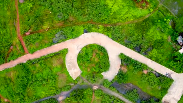 Vista Aérea Hierba Verde Con Caminos Forma Ojos — Vídeos de Stock