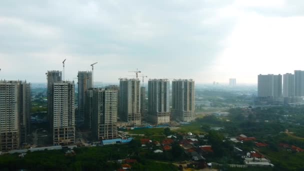Aerial View Drone Shot Apartment Buildings Construction Rain — Stock Video