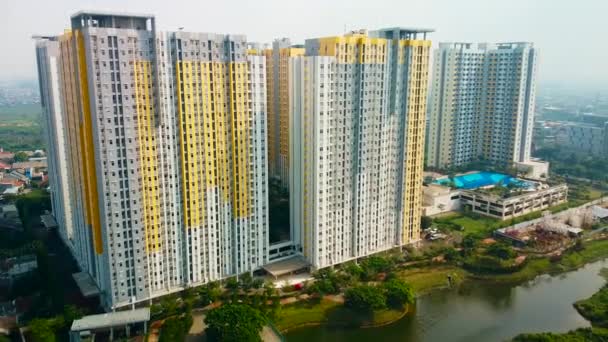Flygfoto Landskap Modern Lägenhet Byggnad Bekasi Centrala Affärsdistrikt Från Drönare — Stockvideo