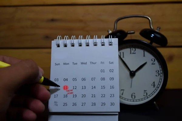 Nuevo Trabajo Escribir Calendario Fecha Conceptos Recordatorio Calendario — Foto de Stock