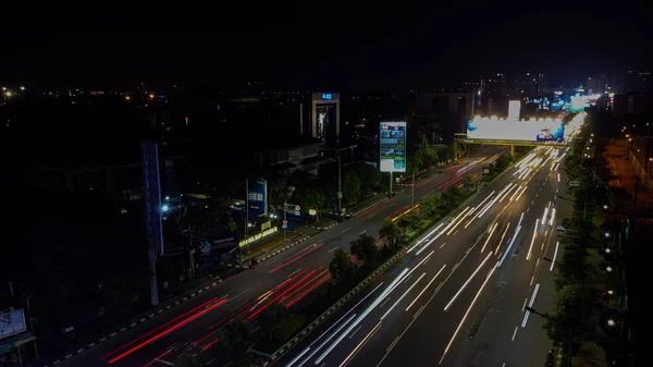 Bekasi Indonésia Fevereiro 2020 Vista Aérea Trilhas Luz Auto Estrada — Fotografia de Stock