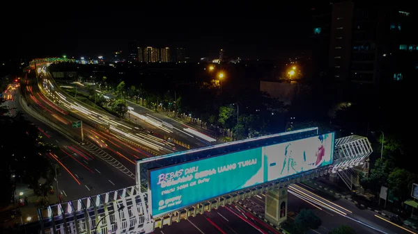 Bekasi Indonésia Fevereiro 2020 Vista Aérea Trilhas Luz Auto Estrada — Fotografia de Stock