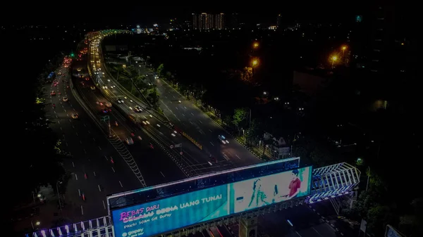 Bekasi Indonésia Fevereiro 2020 Vista Aérea Trilhas Luz Auto Estrada — Fotografia de Stock