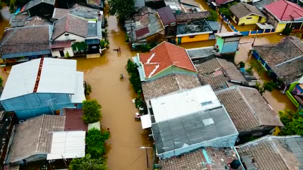 Bekasi Indonesia Februari 2020 Pandangan Pov Udara Penghapusan Banjir Kerusakan — Stok Video