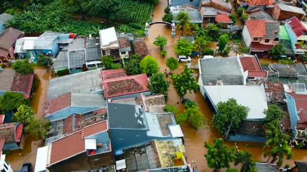 Letecký Pohled Pov Zobrazení Záplav Devastace Způsobená Masivními Přírodními Pohromami — Stock video