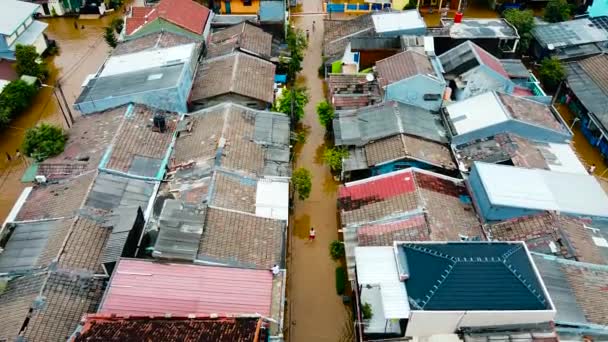 Pandangan Pov Udara Penghapusan Banjir Kerusakan Yang Terjadi Setelah Bencana — Stok Video