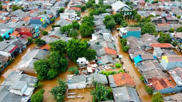Vista Aérea Pov Representação Inundações Devastação Causada Por Catástrofes Naturais — Vídeo de Stock