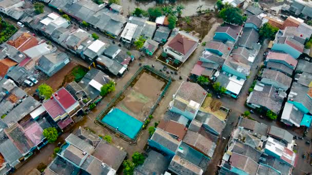 Luftaufnahme Von Überschwemmungen Verwüstung Nach Massiven Naturkatastrophen Video Mit Auflösung — Stockvideo