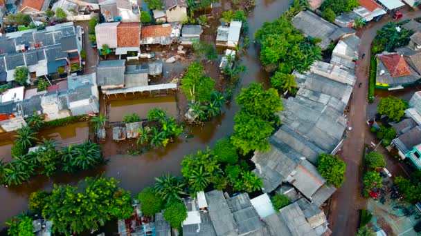 Letecký Pohled Pov Zobrazení Záplav Devastace Způsobená Masivními Přírodními Pohromami — Stock video