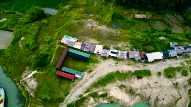 Aerial View Beautiful Terraced Rice Fields Residential Tangerang Indonesia — 图库视频影像