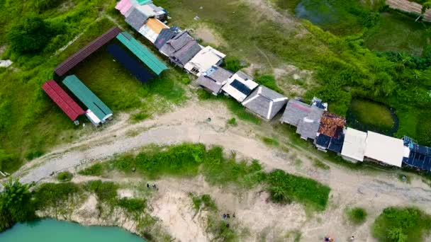 Aerial View Beautiful Terraced Rice Fields Residential Tangerang Indonesia — 비디오