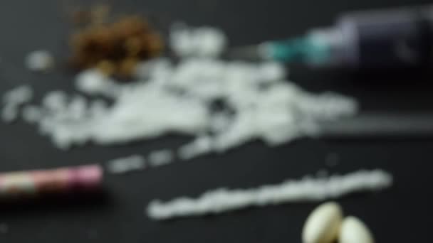 Cocaína Foco Seletivo Indonésia Rupia Pronta Para Uso Mesa Escura — Vídeo de Stock