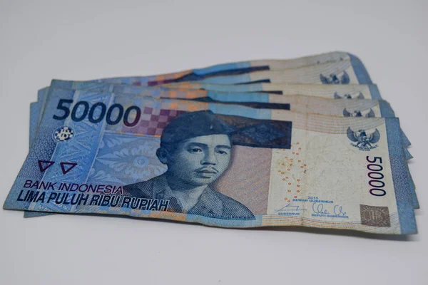 Nahaufnahme Fünfzigtausend Indonesische Rupiah Isoliert Auf Weißem Hintergrund — Stockfoto