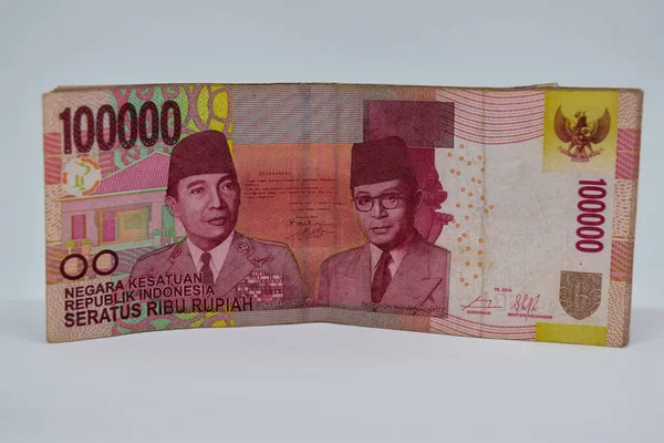 Cerca Cien Mil Rupia Indonesia Aislado Sobre Fondo Blanco — Foto de Stock