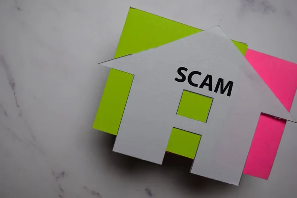 Property Scam Write Sticky Note House Made Paper Isolated Office — Stock Photo, Image
