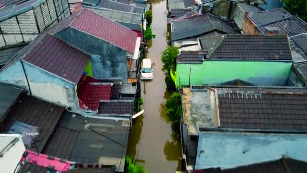 Widok Powietrza Widok Punktu Widzenia Powodzi Spustoszenie Spowodowane Masowymi Klęskami — Wideo stockowe