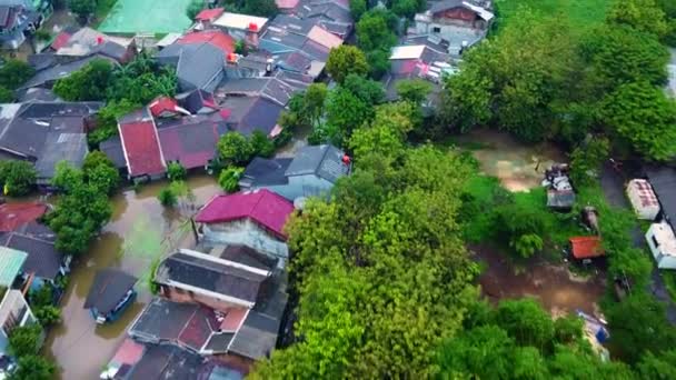 Letecký Pohled Pov Zobrazení Záplav Devastace Způsobená Masivními Přírodními Pohromami — Stock video