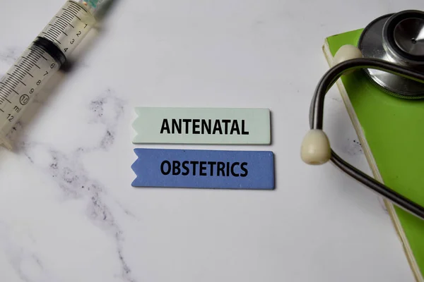 Antenatal Obstetrics Text Sticky Notes Top View Isolated Office Background — Stock Photo, Image