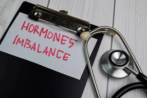 Hormony Nierównowaga Pisać Lepkie Nuty Izolowane Biurku — Zdjęcie stockowe