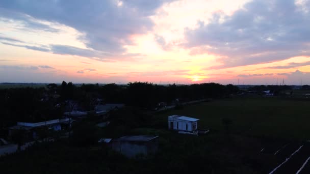 Air View Sunset Dan Sawah Daerah Pedesaan Bekasi Indonesia Indah — Stok Video
