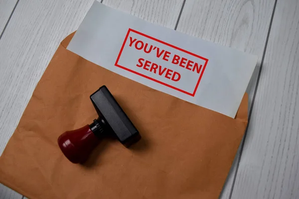 Red Handle Rubber Stamper You Been Served Text Isolated Table — Stock Photo, Image