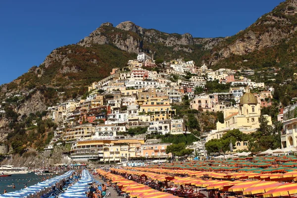 Positano Vista Desde Playa Costa Amalfi — Foto de Stock