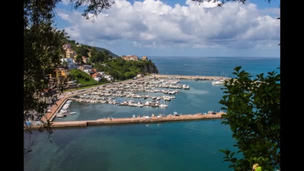 Agropoli, pärla i Cilento, utsikt över hamnen med sina båtar — Stockvideo