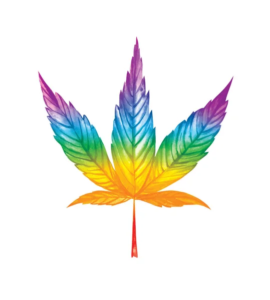 Akvarell illustration. Regnbågsblad av cannabis. — Stockfoto