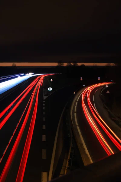 Дорожній Світловий Живопис Посунутий Від Світла Фар Автомобіля Вночі — стокове фото